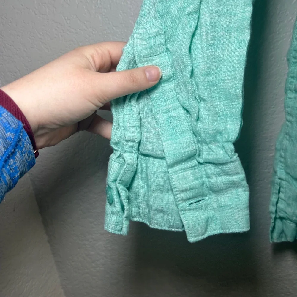 Weekender green blue linen button up shirt men's small casual resort vacation